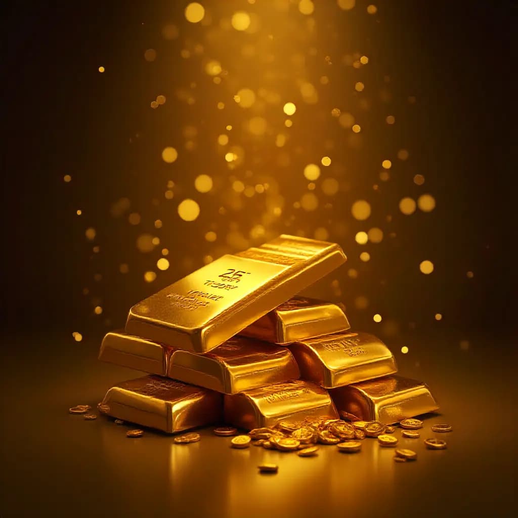 Stacked gold bars glowing